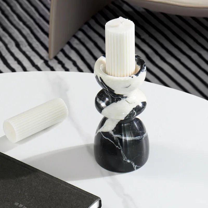 DecorBites™ Grand Antique Marble Candlestick Holder: Modern French Fireplace Dining Table Centerpiece