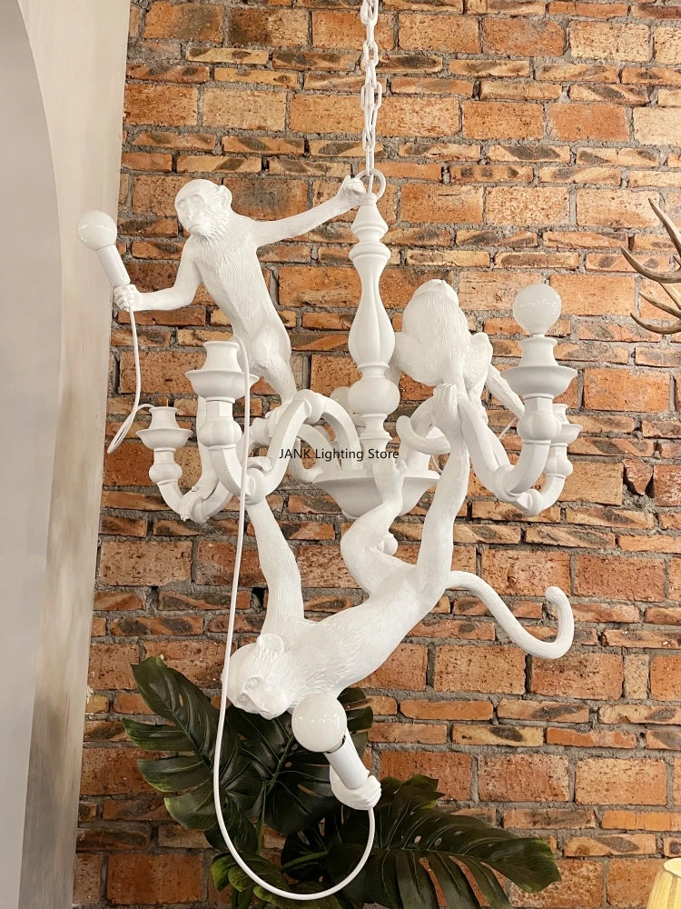 DecorBites™ 3 Monkeys Pendant Chandelier - Black White Resin - High-end Indoor LED Decor