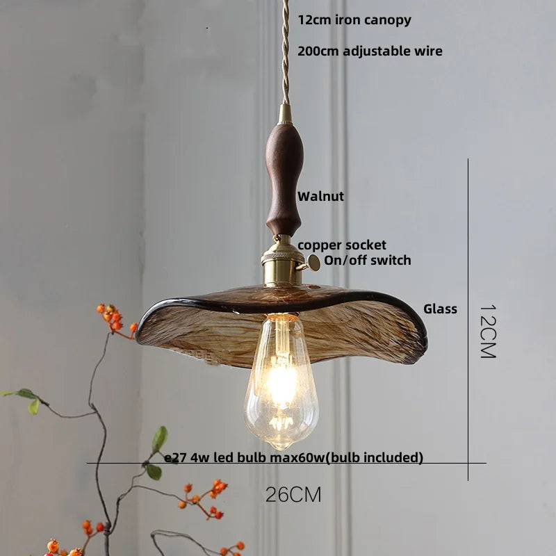 DecorBites™ Amber Glass Pendant Light Fixture with Copper Knob Switch