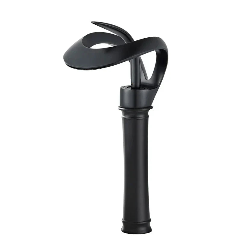 DecorBites™ Black Brass Waterfall Basin Faucet, Single Handle Deck Mount Vanity Tap