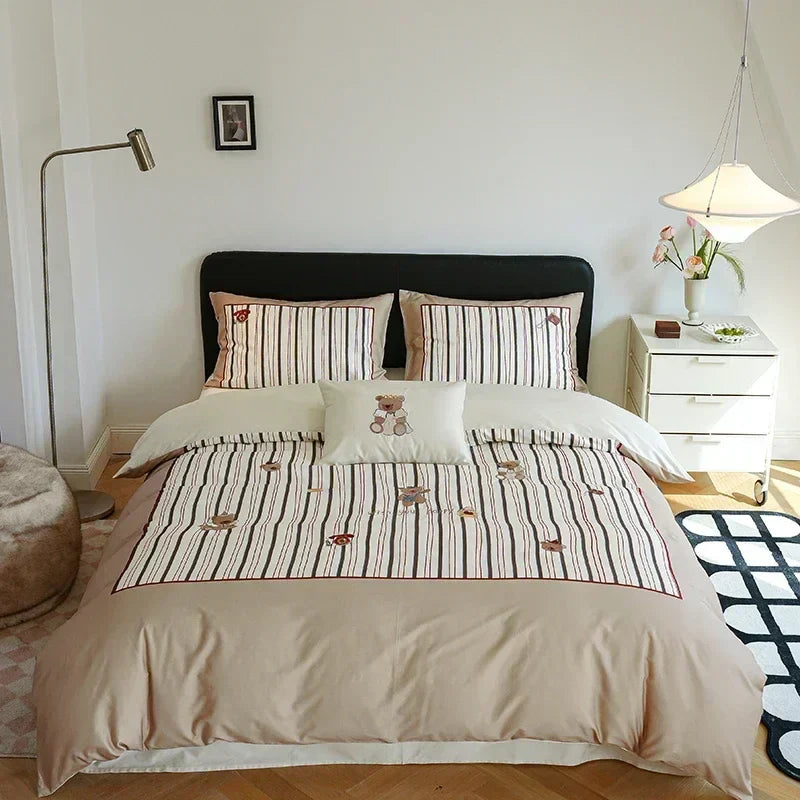 DecorBites™ Cotton Embroidered King Queen Bedding Set with High-Quality Duvet Cover Pillowcases