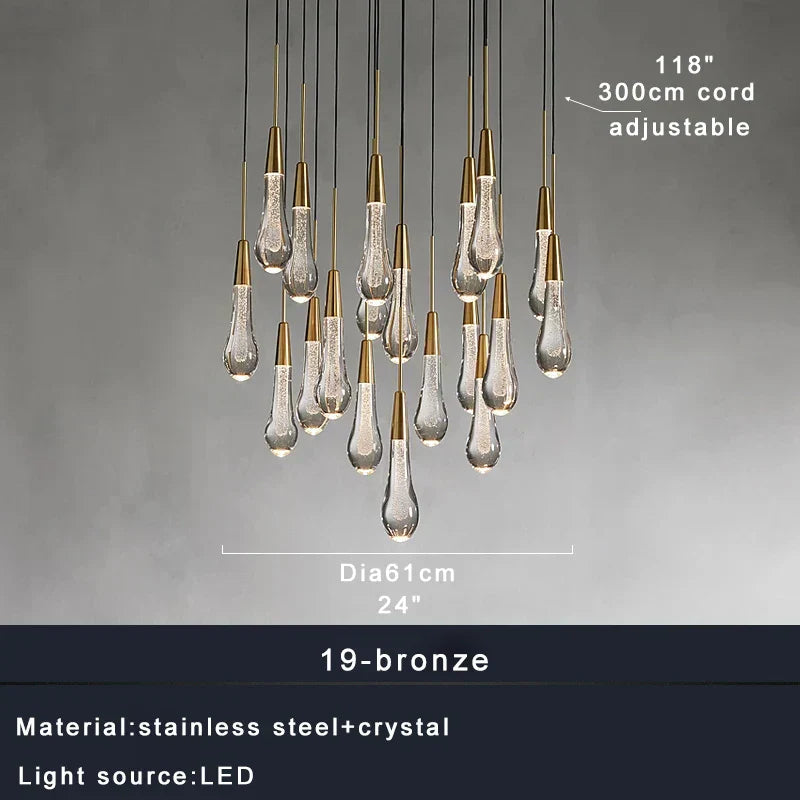 DecorBites™ Crystal Water-drop Chandelier Light Fixture - Luxury Stairwell Decor