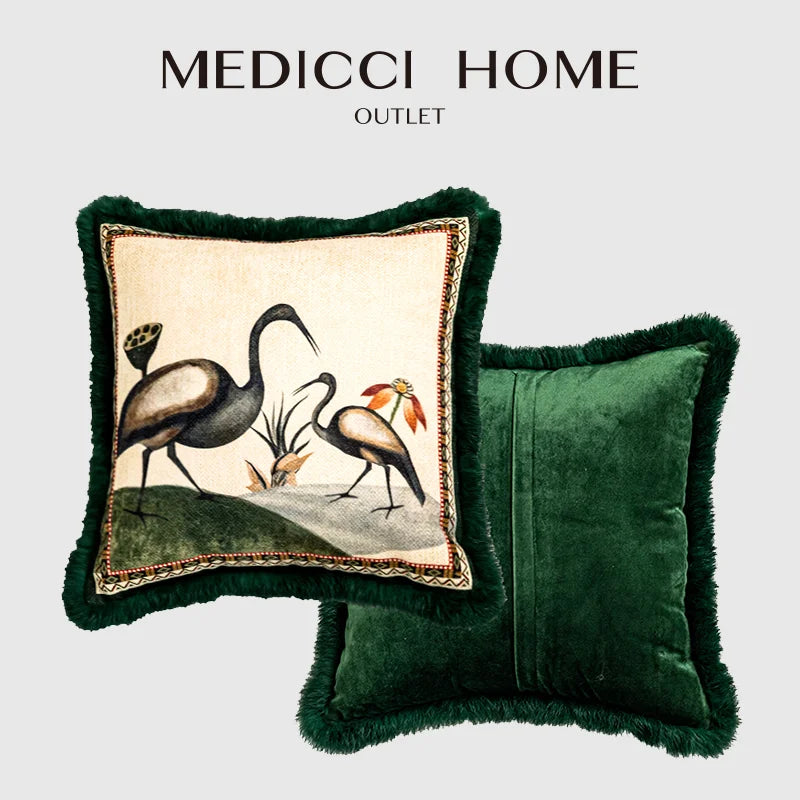 DecorBites™ Birds Floral Print Cushion Cover with Tassels 50x50cm
