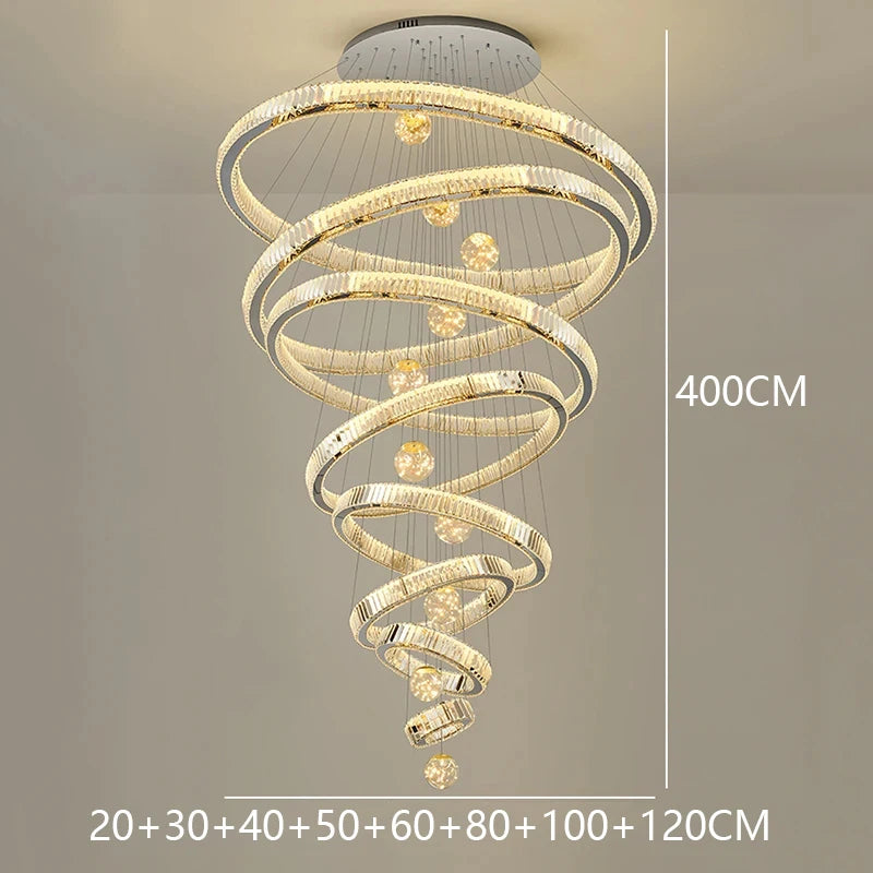 Modern Crystal Ring Staircase Chandelier Pendant Light
