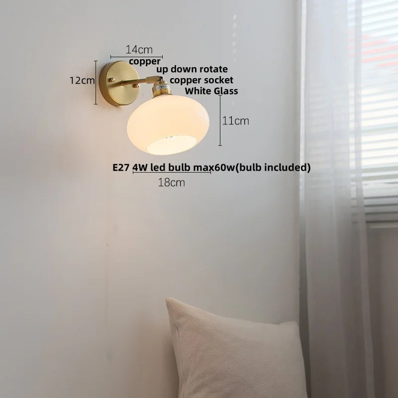 DecorBites™ Japanese Style LED Wall Sconce White Glass Rotate Pull Chain Stair Light Fixtures