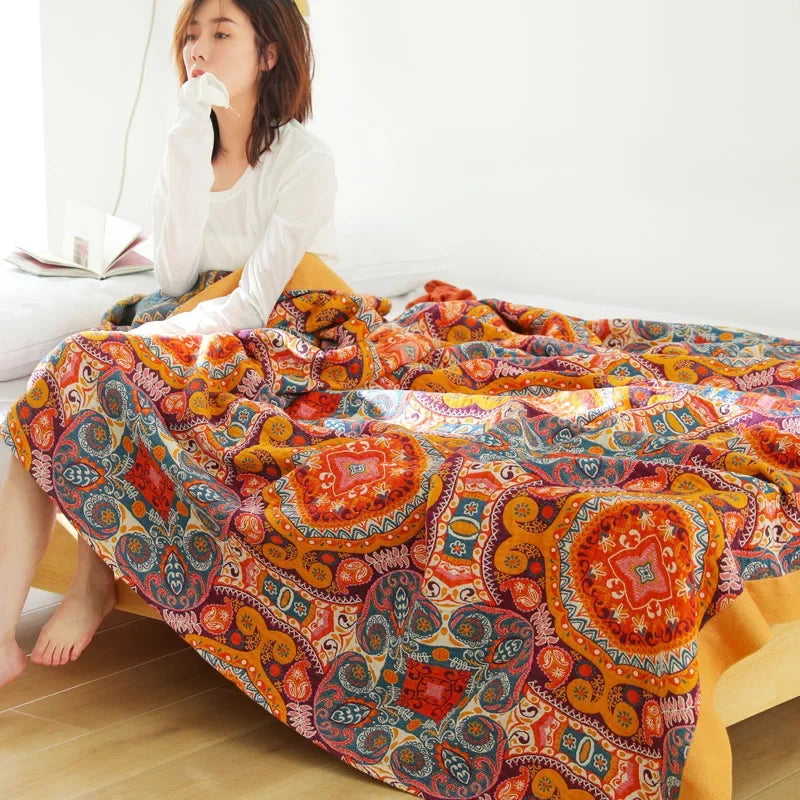 DecorBites™ 100% Cotton Nordic Throw Blanket - Soft Gauze Bedspread for Bedroom & Sofa