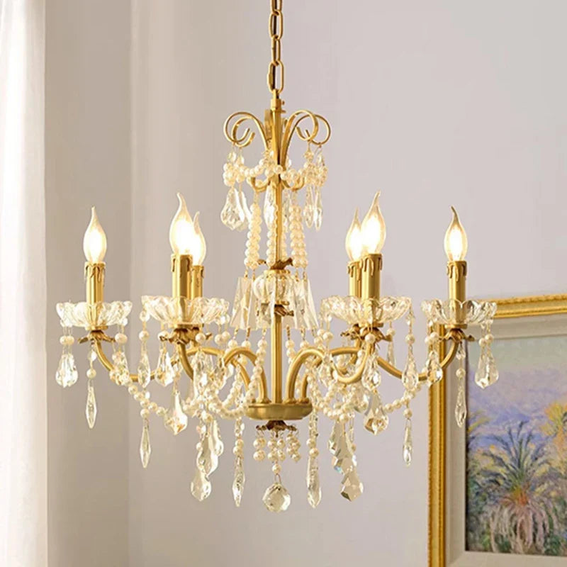 ثريا كريستال ذهبية نحاسية من DecorBites™ - أضواء شموع فاخرة لغرفة معيشة الفيلا