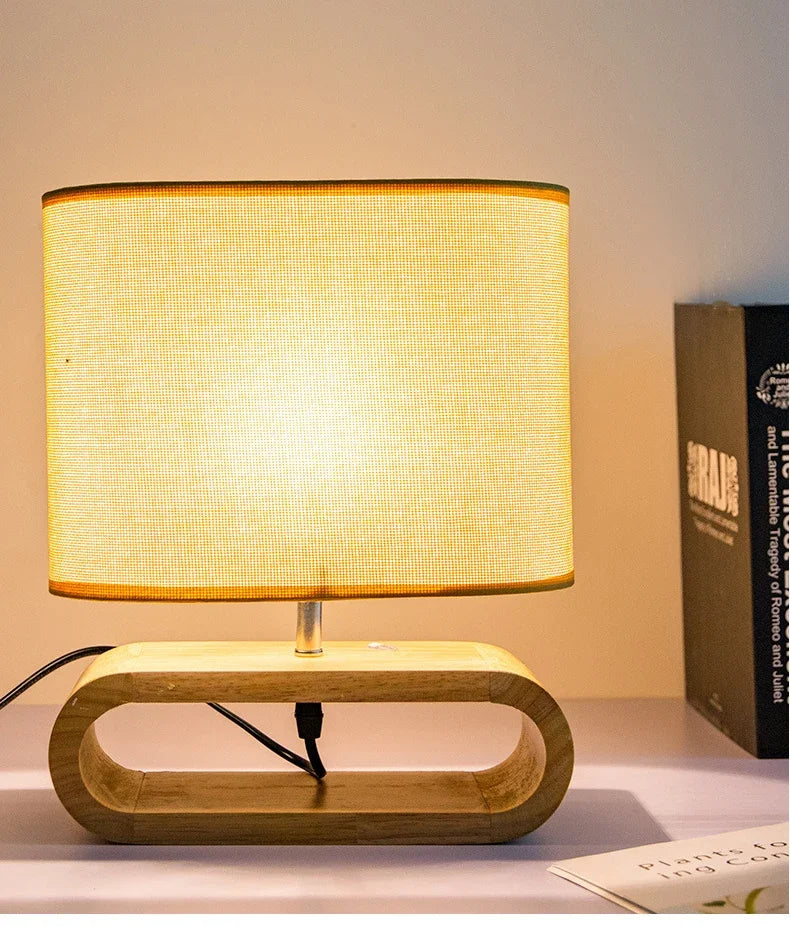 DecorBites™ Creative Nordic Wooden Table Lamp with LED Light and Linen Lampshade