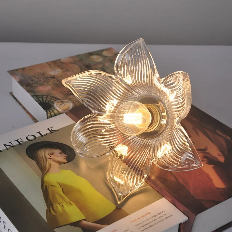 DecorBites™ Clear Flower Glass LED Wall Lamp with Pull Chain Switch
