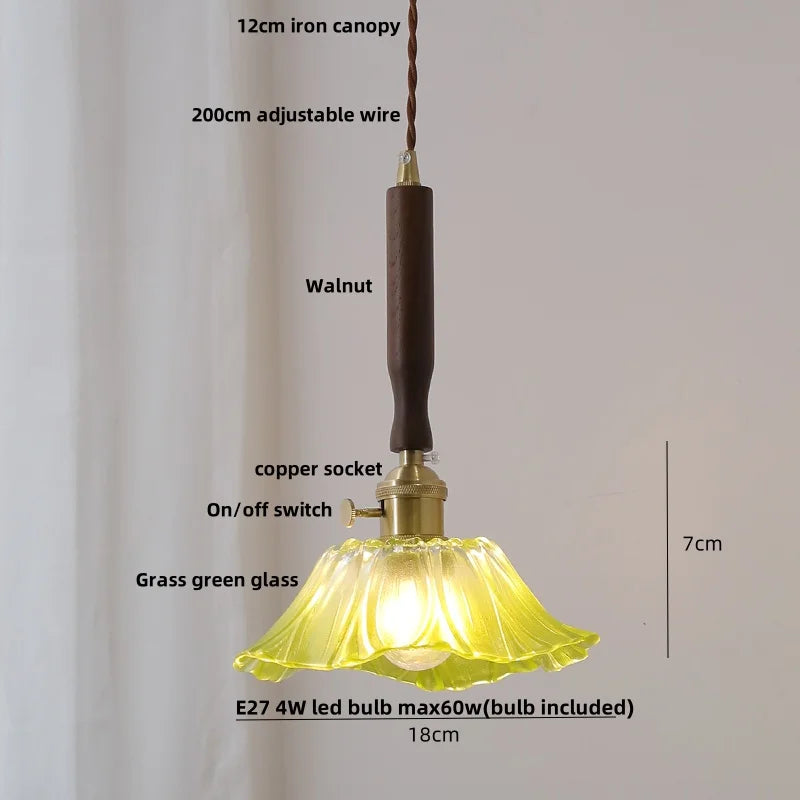 DecorBites™ Amber Glass LED Pendant Light, Nordic Modern Design, Walnut Wood, Dining Living Room Lighting