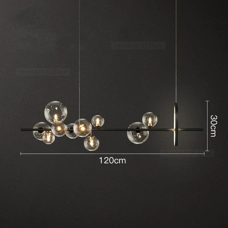 DecorBites™ Glass Ball LED Chandelier: Modern Long Pendant Lighting for Living Room and Shop