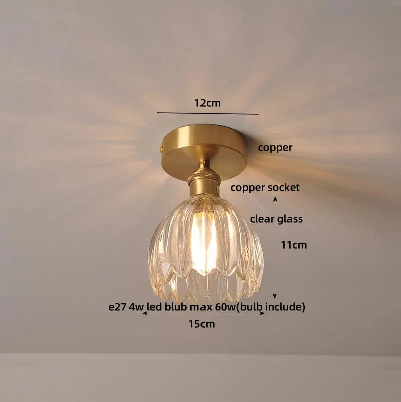 مصباح سقف نحاسي زجاجي على شكل زهرة خضراء DecorBites™ - إضاءة LED عصرية على الطراز الاسكندنافي لغرفة المعيشة وغرفة النوم والردهة