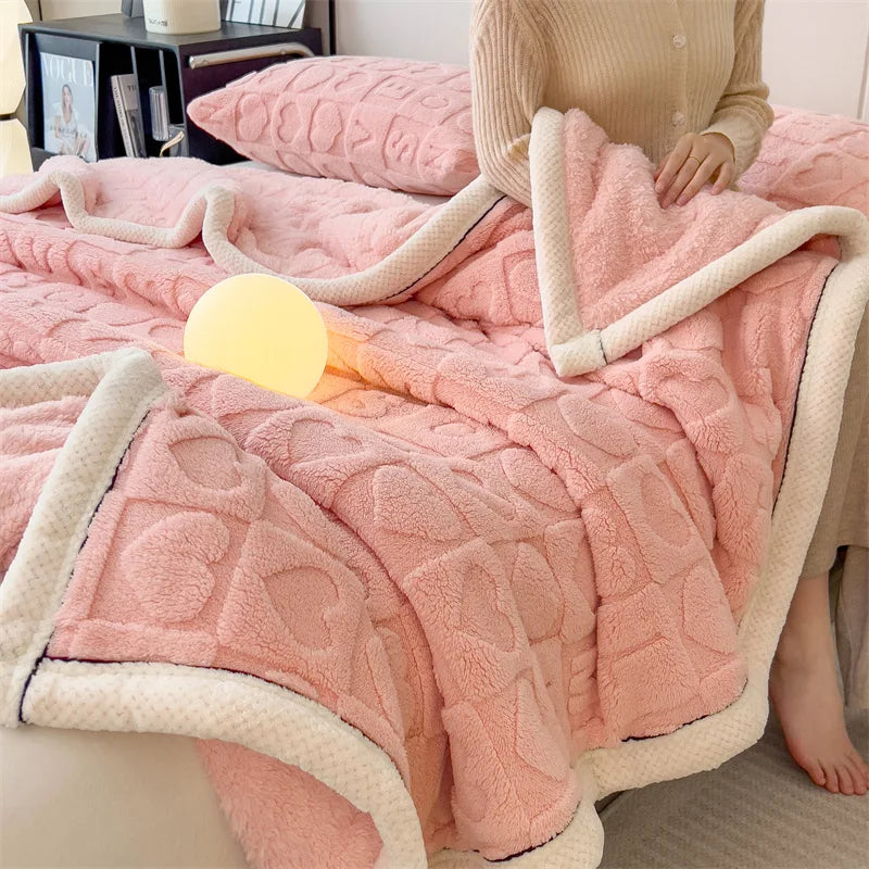 DecorBites™ Cozy Jacquard Taffeta & Flannel Nap Blanket - Warm, Thick Comforter for Bedroom