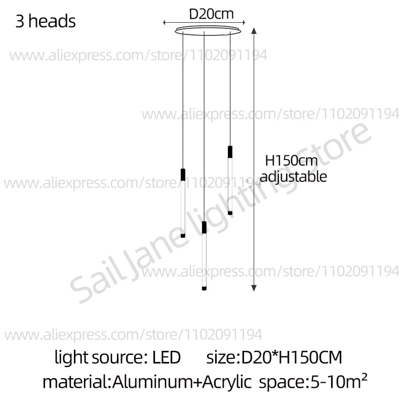 Modern Staircase Pendant Chandelier in Black or Gold