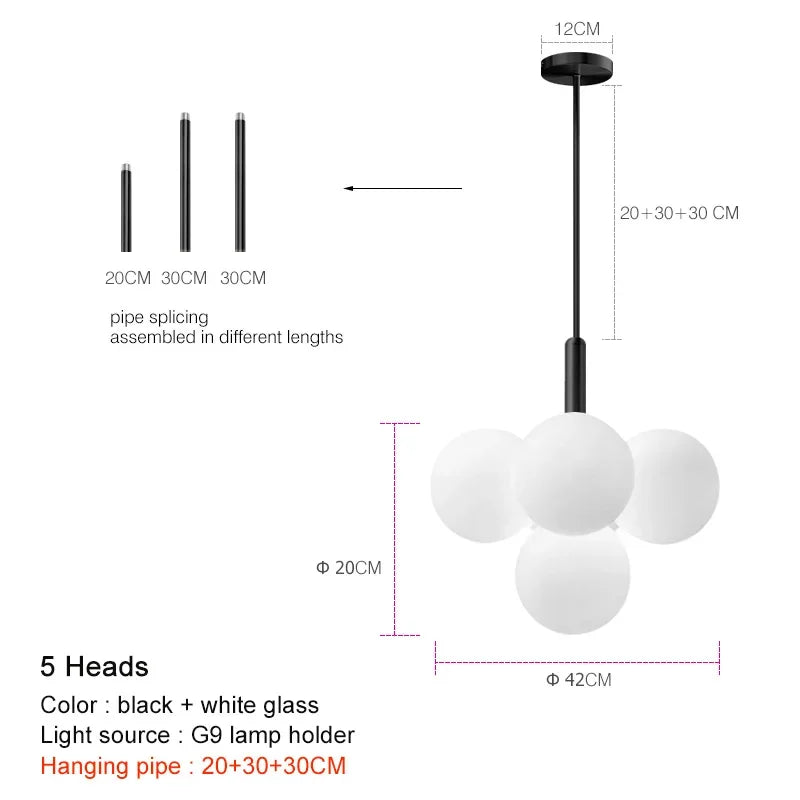 DecorBites™ Glass Ball Pendant Chandelier for Kitchen Living Room Bedroom