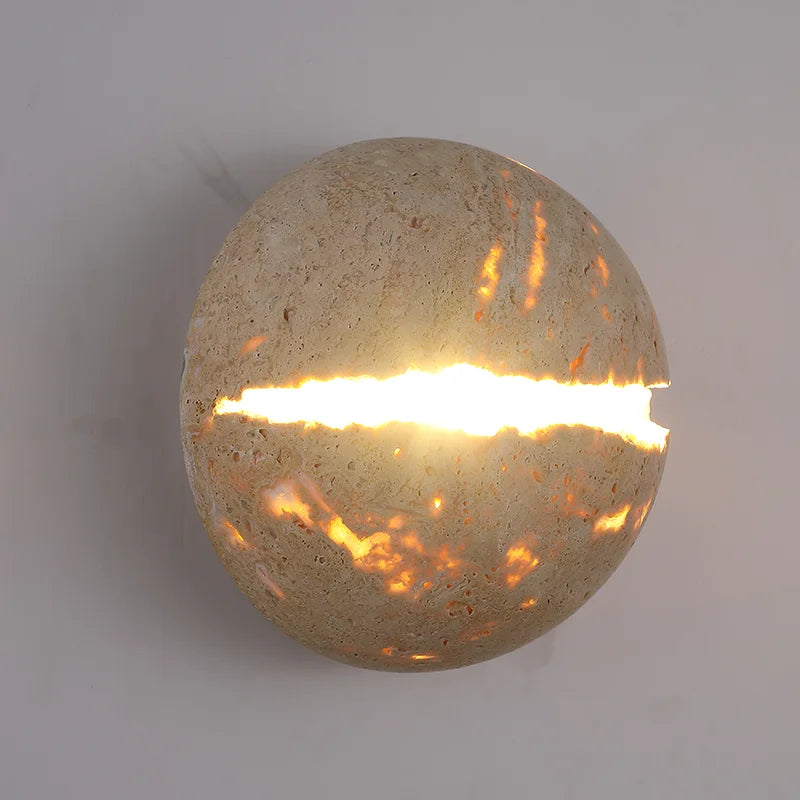 DecorBites™ Dino Egg Stone Wall Lamp Yellow Travertine Hemisphere LED Sconce