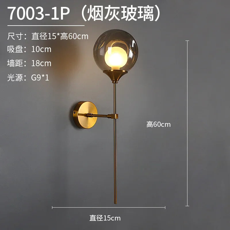 DecorBites™ Glass Ball Gold LED Wall Sconce Modern Nordic Indoor Lamp Fixture