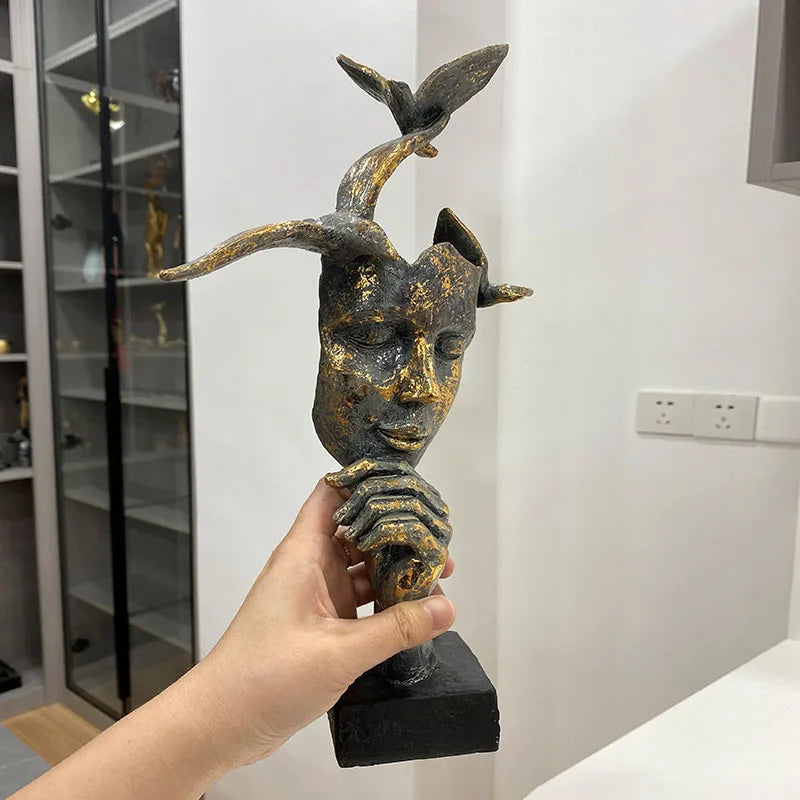 DecorBites™ Golden Mask Bird Figurine Statue for Home Office Decor