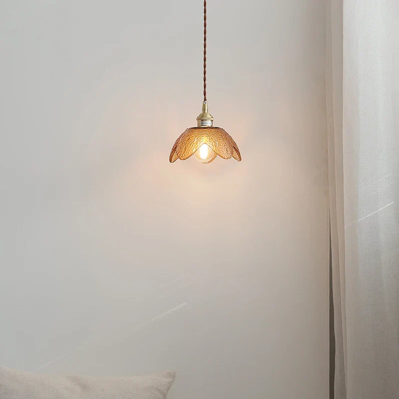DecorBites™ Amber Glass LED Pendant Light Fixture Nordic Modern Copper Hanging Lamp