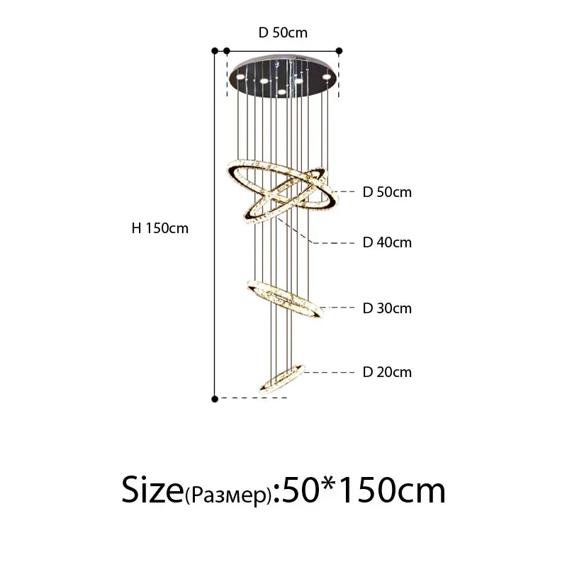 DecorBites™ Crystal Rings Chandelier: Modern Luxury Staircase Lighting Fixture