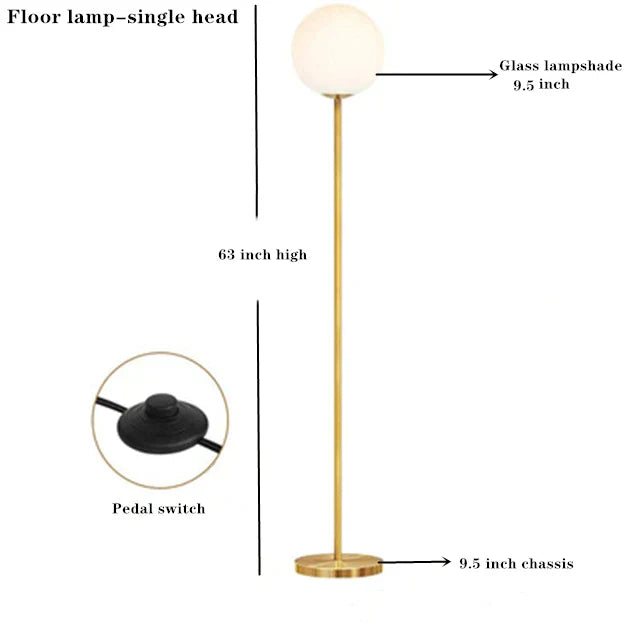 DecorBites™ Glass Ball Metal Floor Lamp - LED Lighting for Bedroom and Study