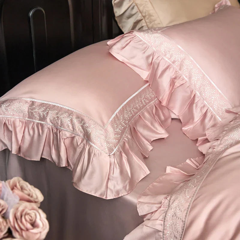 DecorBites™ 1000TC Luxury Embroidery Ruffles Bedding Set with Soft Silky Feel
