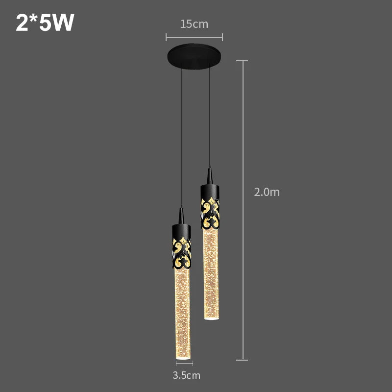 Modern Crystal Rod Pendant Light in Black or Gold
