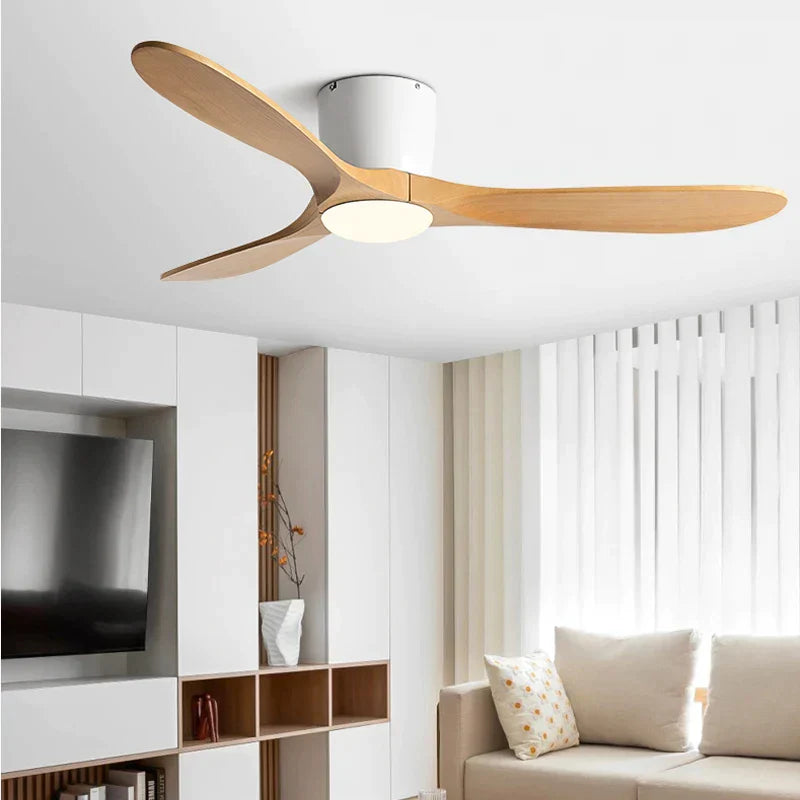 DecorBites™ 52" Low Floor Fan Lights Wood Blade Remote Control Ceiling Fan Strong Winds