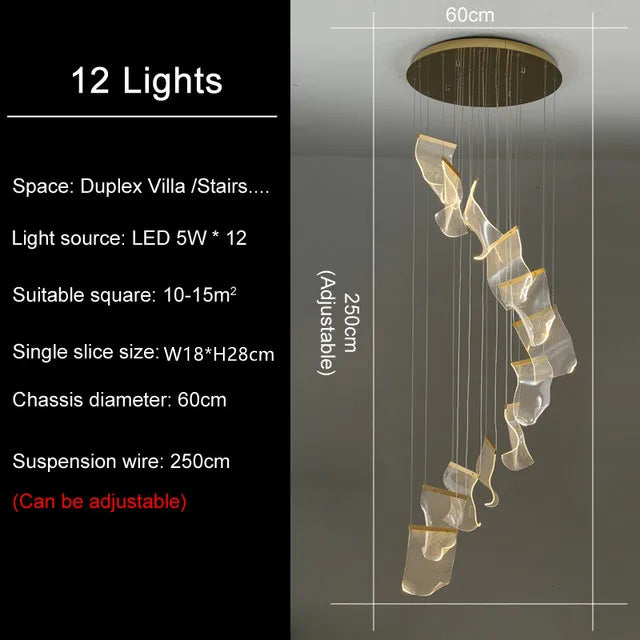 DecorBites™ ثريا سقف LED، مصباح معلّق للدرج، إضاءة عصرية مبتكرة لغرفة المعيشة وغرفة الطعام