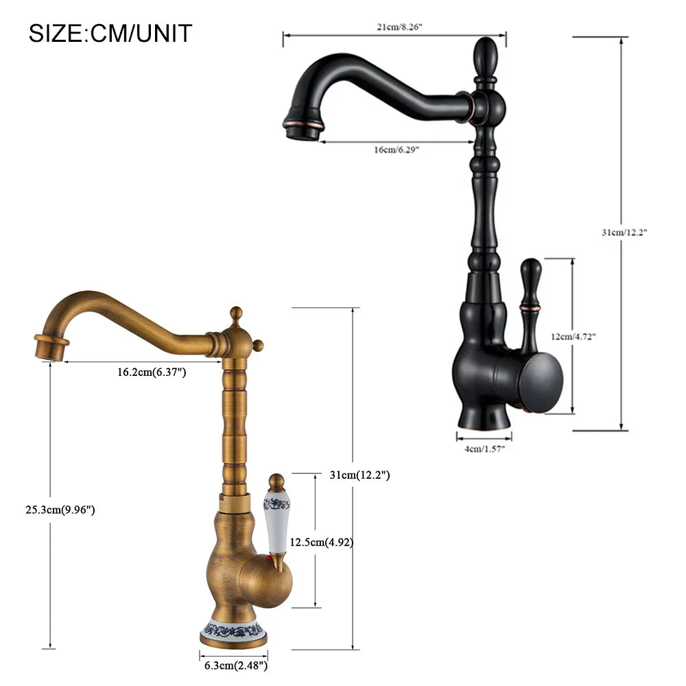 DecorBites™ Black Brass Faucet Single Handle 360 Rotate Basin Mixer Taps