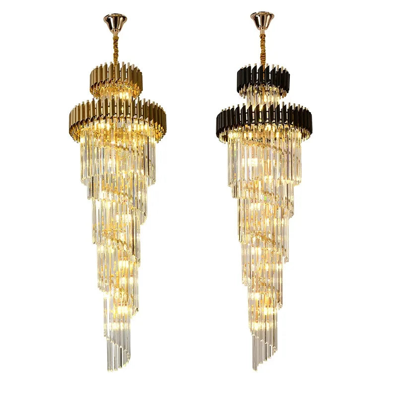 فانوس ذهبي أسود كريستالي DecorBites™ إضاءة درج بطول 3 متر إضاءة فيلا فاخرة