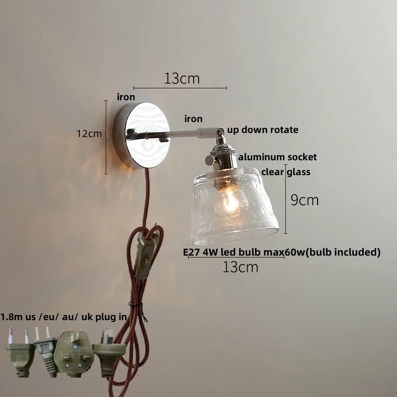 DecorBites™ Clear Glass LED Wall Lamp Pull Chain Switch Modern Up Down Rotatable Stair Light Fixtures