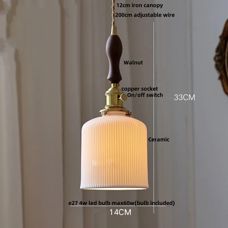 DecorBites™ Ceramic Wood Pendant Lamp LED Hanging Light Fixture for Modern Home Decor