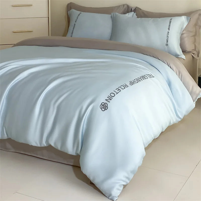 DecorBites™ Cotton Solid Color Bedding Set, Premium Quality Embroidery Quilt Cover, Single Bed.