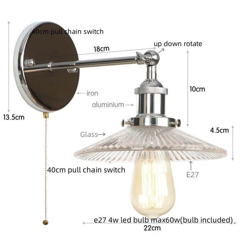 DecorBites™ Industrial Loft LED Wall Light for Bedroom, Bathroom, Stairs - Plug In Iron Lamp