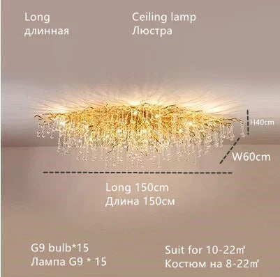 DecorBites™ Crystal Teardrop Gold Ceiling Chandelier for Elegant Living Room Bedroom Dining Kitchen
