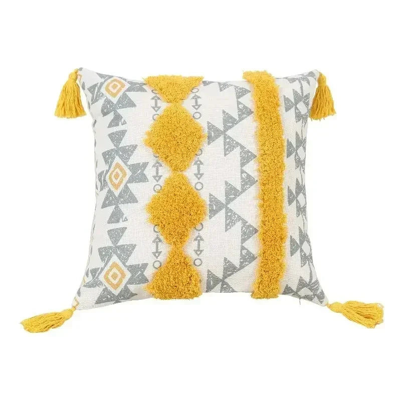 DecorBites™ Geometric Waves Tufted Pillow Covers with Embroidered Tassels