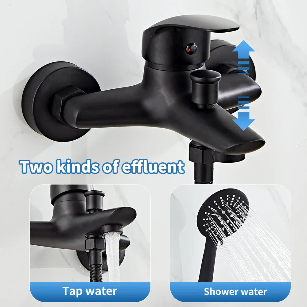 DecorBites™ Black Brass Single Handle Shower Faucet Set with Hand Shower Head