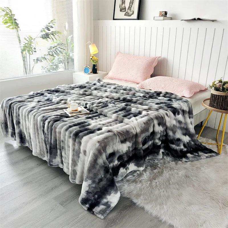 DecorBites™ Cozy Gradient Bubble Fleece Throw Blanket, Plush All-Season Nap Blanket