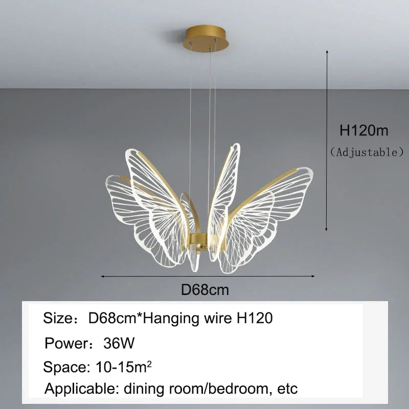 ثريا سقف فراشة LED من DecorBites™ - إضاءة قلادة فاخرة لغرفة النوم والمعيشة والطعام