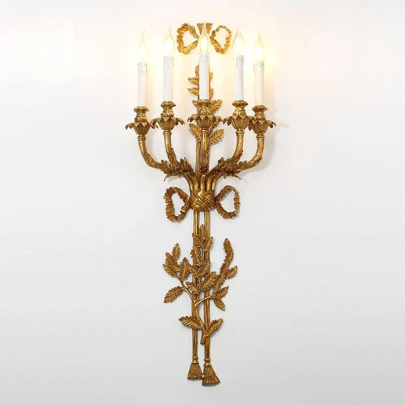 DecorBites™ Baroque Antique Brass Leaf Gold Wall Sconce - 5 Candle Lights