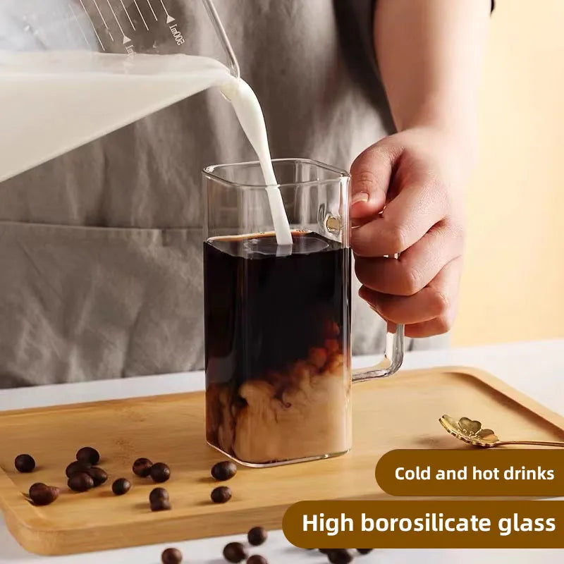 DecorBites™ 400ml Square Glass Mug with Lid and Straw | Versatile Party Beverage Cup
