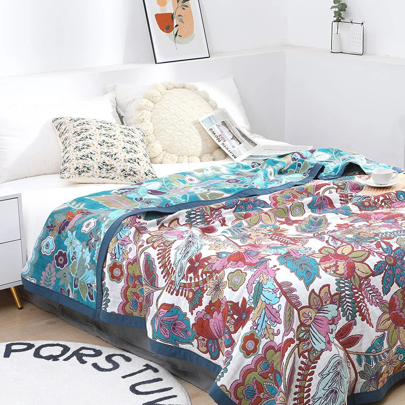 DecorBites™ بطانية صيفية من الشاش القطني الياباني - لحاف ناعم فاخر ومنشفة أريكة للكبار