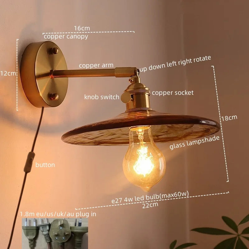 DecorBites™ مصابيح حائط LED يابانية لغرفة المعيشة والقهوة والشرفة والسلالم بتصميم نحاسي زجاجي
