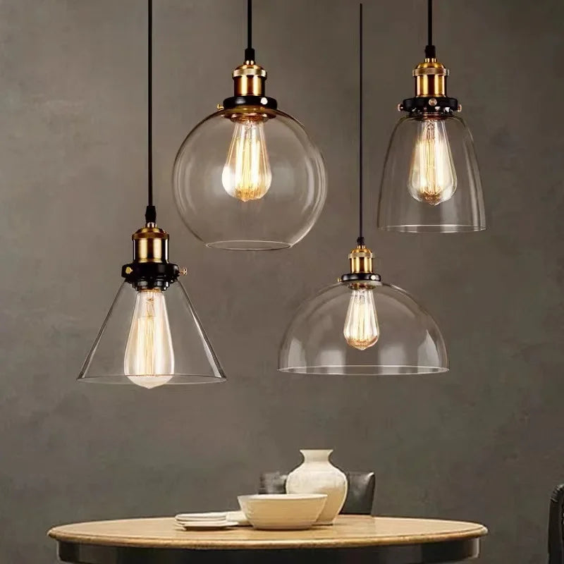 Retro Industrial Gray Glass Pendant Light
