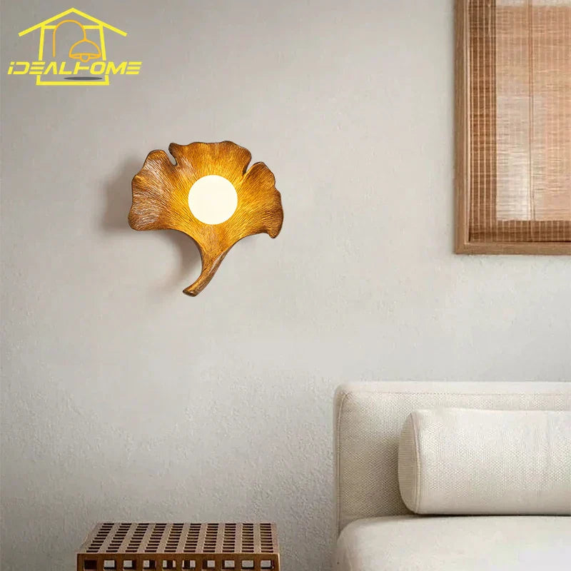 DecorBites™ Ginkgo Biloba Resin Wall Lamp LED Art Decor for Bedroom & Living Room