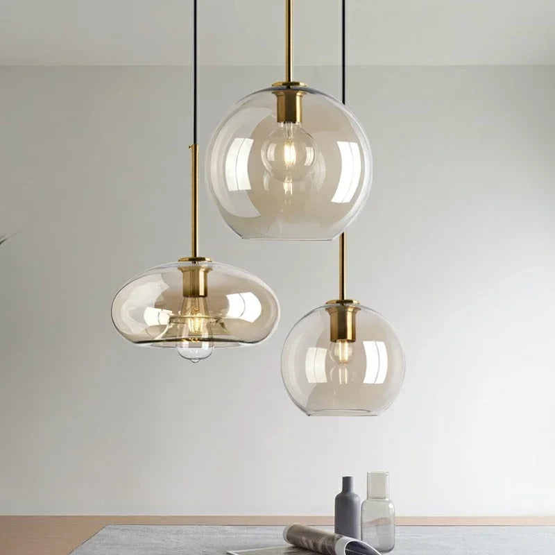 Nordic LED Glass Chandelier Single Multi Head Dining Room Pendant Light Living Room Bedroom Cafe Stairway Home Decoration Lustre
