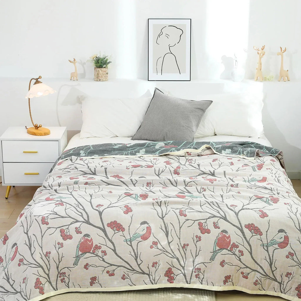 DecorBites™ 100% Cotton Gauze Summer Blanket - Soft Floral Throws for Sofa and Bed