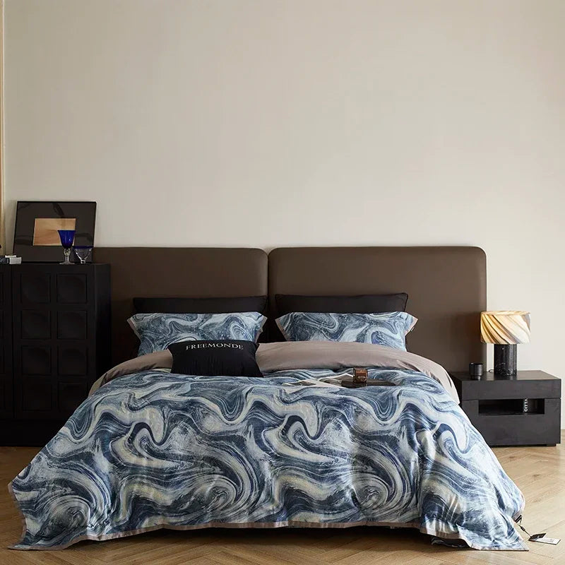 DecorBites™ 100s Egyptian Cotton Printed Bedding Set with Sheet, Duvet Cover, and Pillowcase