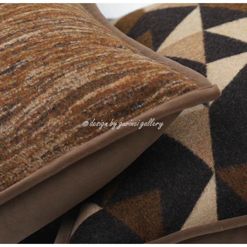 DecorBites™ Geometric Brown Leather Splicing Throw Pillow Cover 45x45cm Luxe Square Cushion Case